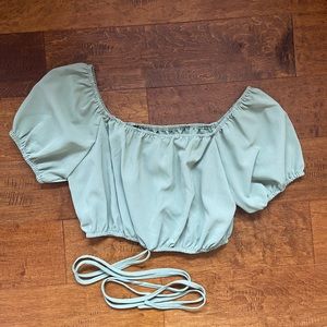 Sage Green Tie Wrap Blouse